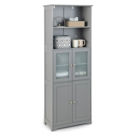 Freestanding Storage Cabinet with Tempered Glass Door and Open Shelves