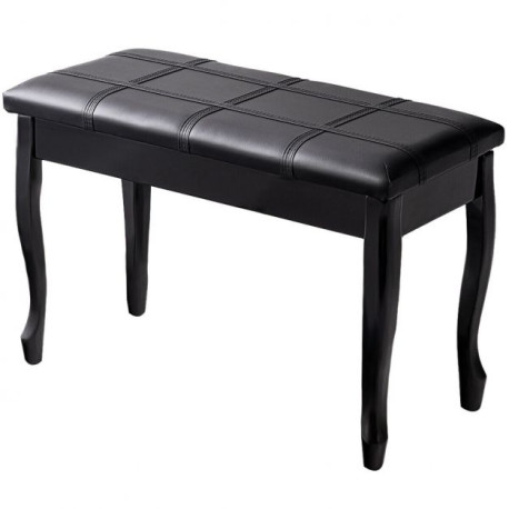 Leather Piano Bench with Storage Compartment and Wooden Legs