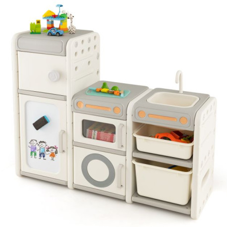 Kids Toy Storage Organizer with Magnetic Whiteboard Removable Sink & Faucet