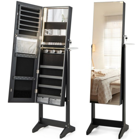 Freestanding LED Mirrored Jewellery Cabinet with Keyhole