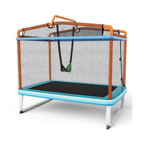 190CM 3-in-1 Kids Rectangle Trampoline with Enclosure Net and Horizontal Bar