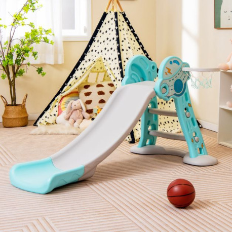 3-in-1 Indoor Slide with Basketball Hoop & Small Basketball for Kids