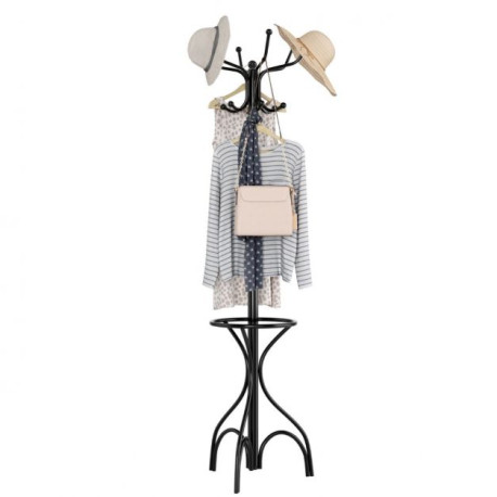 Modern Freestanding Metal Coat Stand with 12 Hooks for Bedroom Entryway