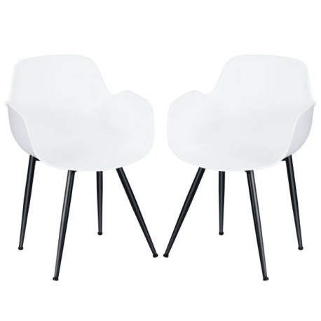 Set of 2 Modern Plastic Leisure Side Chair with Curved Armrests