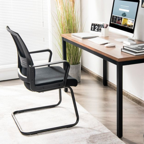 Mid Mesh Back Reception Chair with Adjustable Lumbar Support and Sled Base