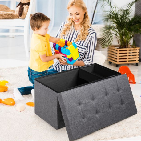 Fabric Foldable Storage Ottoman with Padded Seat for Living Room