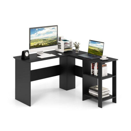 L-shaped Computer Desk with 2 Storage Shelves