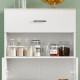 Freestanding Kitchen Cupboard, Nordic Storage Cabinet with Drawer, Doors and Open Countertop for Living &amp; Dining Room, 130cm, Wh