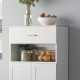Freestanding Kitchen Cupboard, Nordic Storage Cabinet with Drawer, Doors and Open Countertop for Living &amp; Dining Room, 130cm, Wh