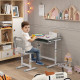 Kids Desk and Chair Set, Student Adjustable Writing Desk, with Drawer, Pen Slot, Hook - Grey