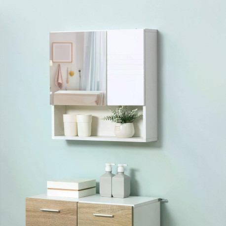 kleankin Bathroom Mirror Cabinet Wall-Mounted Storage w/ Double Door Adjustable Shelf - White