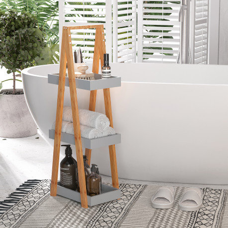 kleankin Bathroom Storage Shelves, 3-Tier Slim Shelving Unit, Freestanding Bamboo Shelf Unit, A Frame Space Saver Toilet Rack, N