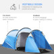 Outsunny 2-3 Man Tunnel Tent with Vestibule, Weather-Resistant Camping Tent with Air Vents for Fishing Hiking, Light Blue &amp; Grey