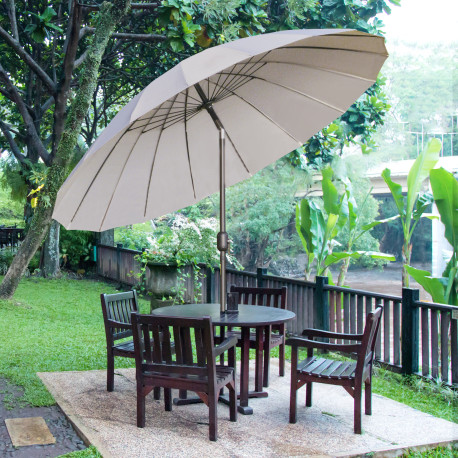 Outsunny 2.5m Tilting Parasol, with Pleated Canopy - Light Grey