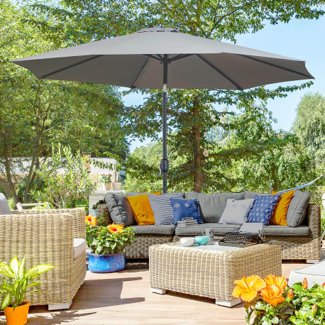 Outsunny 3(m) Tilting Parasol Garden Umbrellas, Outdoor Sun Shade with 8 Ribs, Tilt and Crank Handle for Balcony, Bench, Garden,