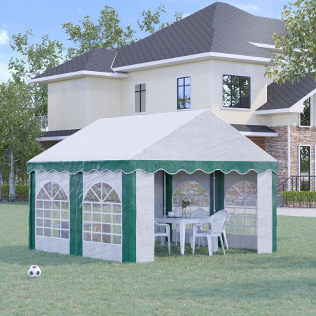 Outsunny 4 x 4m Garden Gazebo with Sides, Galvanised Marquee Party Tent with Four Windows and Double Doors, for Parties, Wedding