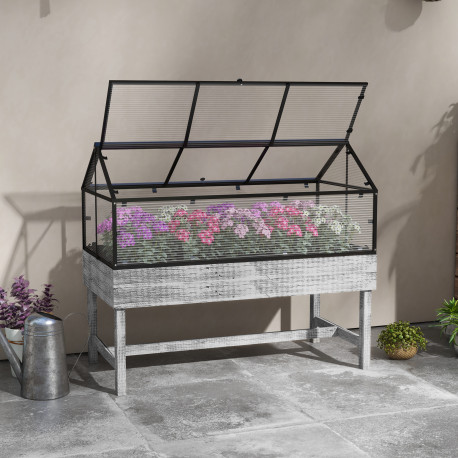 Outsunny 60 x 120cm Raised Garden Bed with Wooden Base - Grey