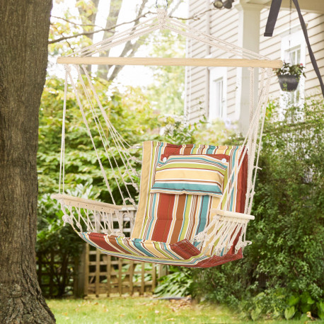 Outsunny Hanging Hammock Chair Swing Chair Thick Rope Frame Safe Wide Seat Indoor Outdoor Home, Patio, Yard, Garde Spot Stylish 