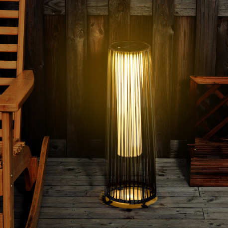 Outsunny Patio Garden PE Rattan Solar Lights Woven Resin Wicker Lantern Auto On/Off Solar Powered Lights for Porch, Yard, Lawn, 