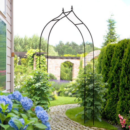 Outsunny Vintage Style Steel Garden Patio Outdoor Arbor & Trellis Arch Support Vines & Climbing Plants Garden Decoration - Black