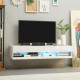 Floating TV Unit, Wall Mounted TV Cabinet for TVs up to 65&quot;, High Gloss Media Wall Unit with LED Lights, Storage Shelves for Liv