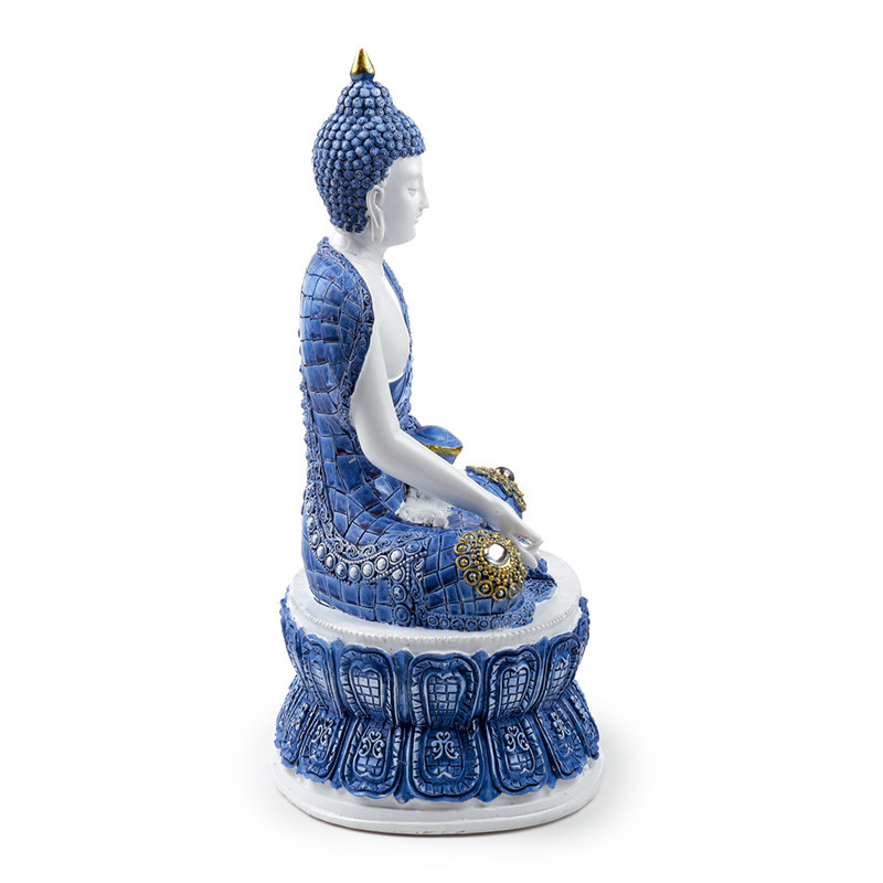 Decorative White &amp; Blue Thai Buddha - Lotus