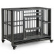 Foldable Metal Dog Cage Chew-proof Dog Crate with Lockable Universal Wheels