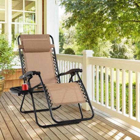 Folding Patio Recliners with Removable Headrest and Cup Holder