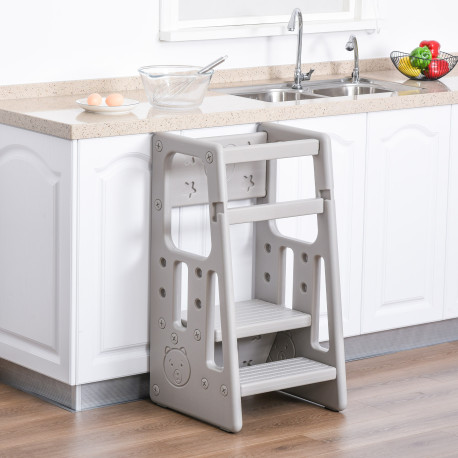 Kids Step Stool, with Adjustable Platform and Non-Slip Mat – Grey