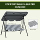 Outsunny Three-Seater Garden Swing Chair, with Adjustable Canopy - Grey Stripe