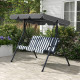 Outsunny Three-Seater Garden Swing Chair, with Adjustable Canopy - Grey Stripe