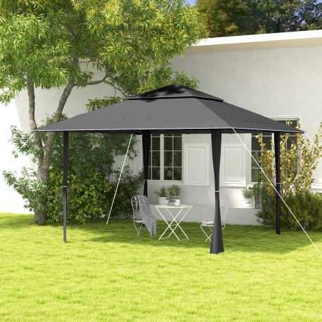 Outsunny 4 x 4m Pop-up Gazebo Double Roof Canopy Tent with UV Proof, Roller Bag & Adjustable Legs Outdoor Party, Steel Frame, Da
