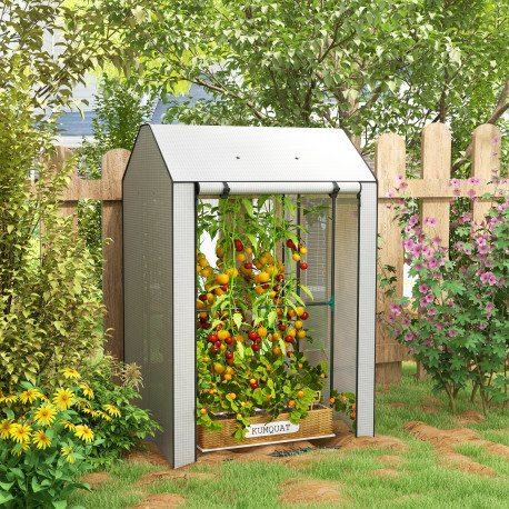 Outsunny Mini Greenhouse with 4 Wire Shelves, Portable Tomato Greenhouse, Upgraded Garden Grow House for Plants with Roll Up Doo