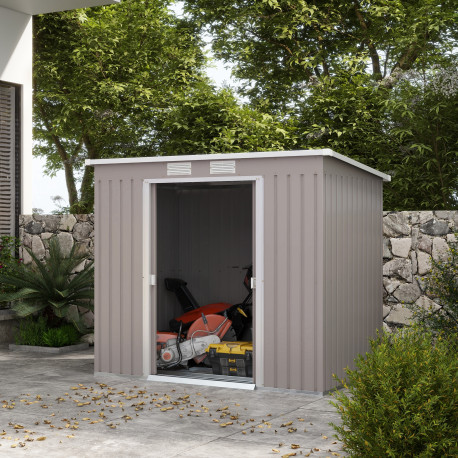 Outsunny 7 x 4ft Galvanised Steel Garden Shed, with Foundation Kit - Grey