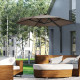 Outsunny 2.5m Wall Mounted Parasol, Hand to Push Outdoor Patio Umbrella with 180 Degree Rotatable Canopy for Porch, Deck, Garden