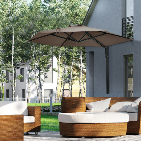 Outsunny 2.5m Wall Mounted Parasol, Hand to Push Outdoor Patio Umbrella with 180 Degree Rotatable Canopy for Porch, Deck, Garden