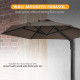 Outsunny 2.5m Wall Mounted Parasol, Hand to Push Outdoor Patio Umbrella with 180 Degree Rotatable Canopy for Porch, Deck, Garden