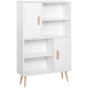 Sideboard Bookshelf Free Standing Bookcase Shelves Unit Display Storage Cabinet w/ Adjustable Shelves, Wooden Leg, Two Doors, Wh