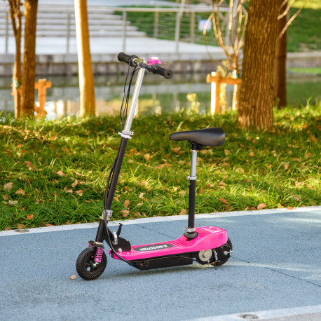 Steel Ride on Powered Scooter, Folding E-Scooter with Warning Bell, 15km/h Maximum Speed, for 4-14 Years Old, Pink