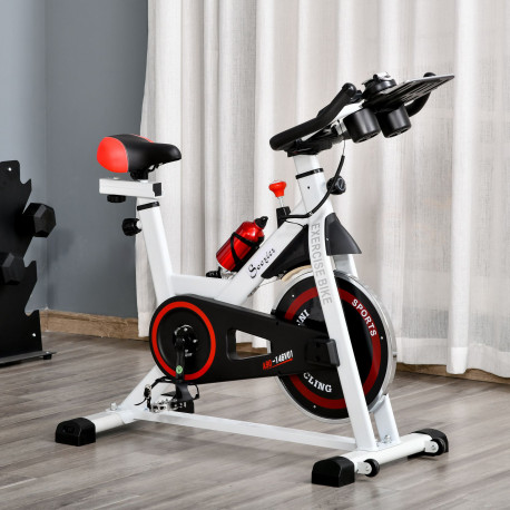 Exercise Bike, 8kg Flywheel Stationary Bike Indoor Cycling Machine with Adjustable Resistance Seat Handlebar, White