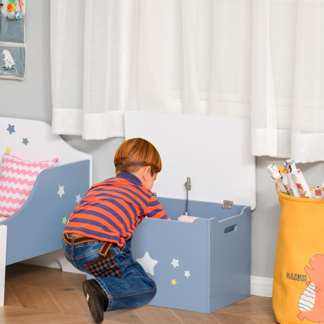 Kids Wooden Toy Box Children Storage Chest Organiser Side Handle Safety Hinge Play Room Furniture Blue