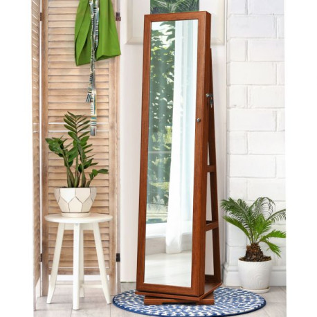 Full Length Mirrored Jewellery Cabinet Rotates 360° with Open Display Shelves