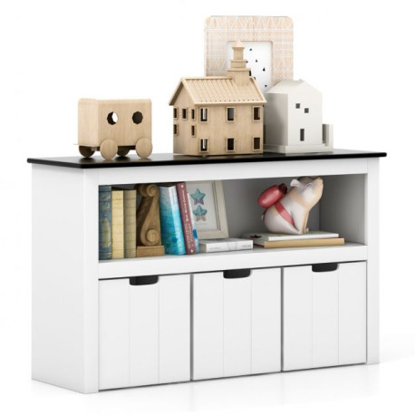 Kids Toy Storage Organizer with 3 Bins and Blackboard Top