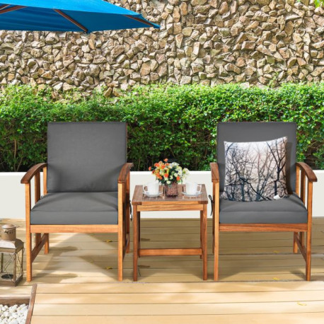 3-Piece Outdoor Acacia Wood Sofa Set with Cushions
