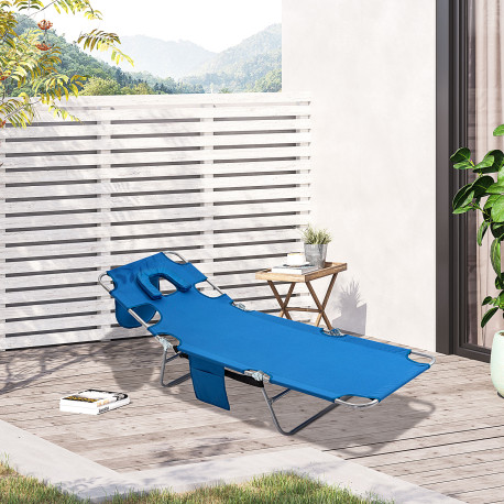 Outsunny Foldable Sun Lounger with Reading Hole - Blue