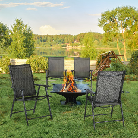 Outsunny Set of 4 Folding Garden Chairs, Metal Frame Garden Chairs Outdoor Patio Park Dining Seat with Breathable Mesh Seat, Bla
