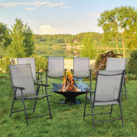 Outsunny Set of 6 Folding Garden Chairs, Metal Frame Garden Chairs Outdoor Patio Park Dining Seat with Breathable Mesh Seat, Gre
