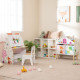 Kids House-shaped Bookshelf with 2 Storage Bins and Elevated Solid Wood Legs