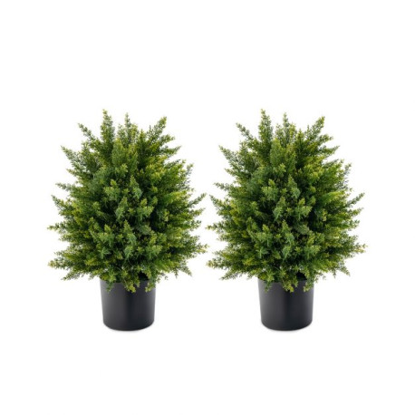 Set of 2 Artificial Cedar Topiary Ball Trees with Cement Pot