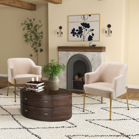 Accent Chair, Living Room Armchair, Vanity Chair with Gold Plating Metal Legs and Soft Padded Seat for Bedroom and Café, Set of 